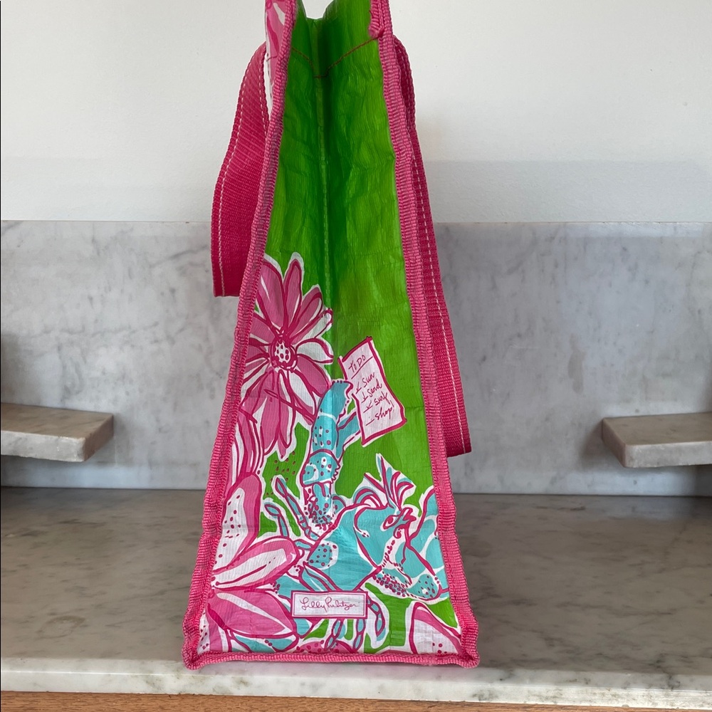LILLY PULITZER Shore do love shopping Pink and Green Floral Market Eco Tote - Picture 7 of 16